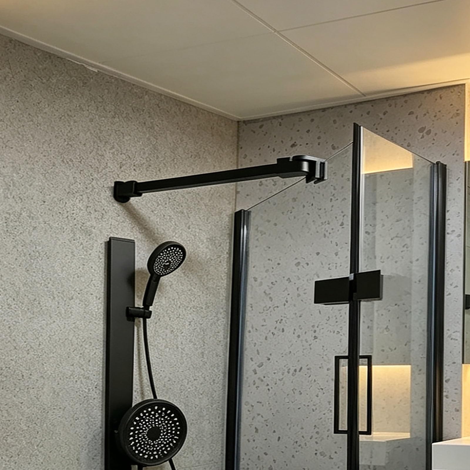 Yllffll Black Adjustable Shower Screen Support Bar, Reinforced 20 35 40 55 Inch Shower Door Stabilizing Arm For Compact Showers, Fixed Glass Support Bracket(,47.2In/120Cm)
