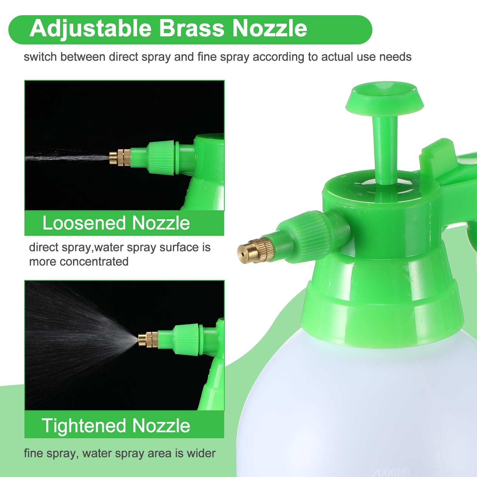 Nuogo 3 pulverizadores de bomba de mano de 0.5 galones, pulverizador manual de jardín de 2 litros, pulverizador de presión con boquilla de latón ajustable para plantas de césped, malas hierbas, riego