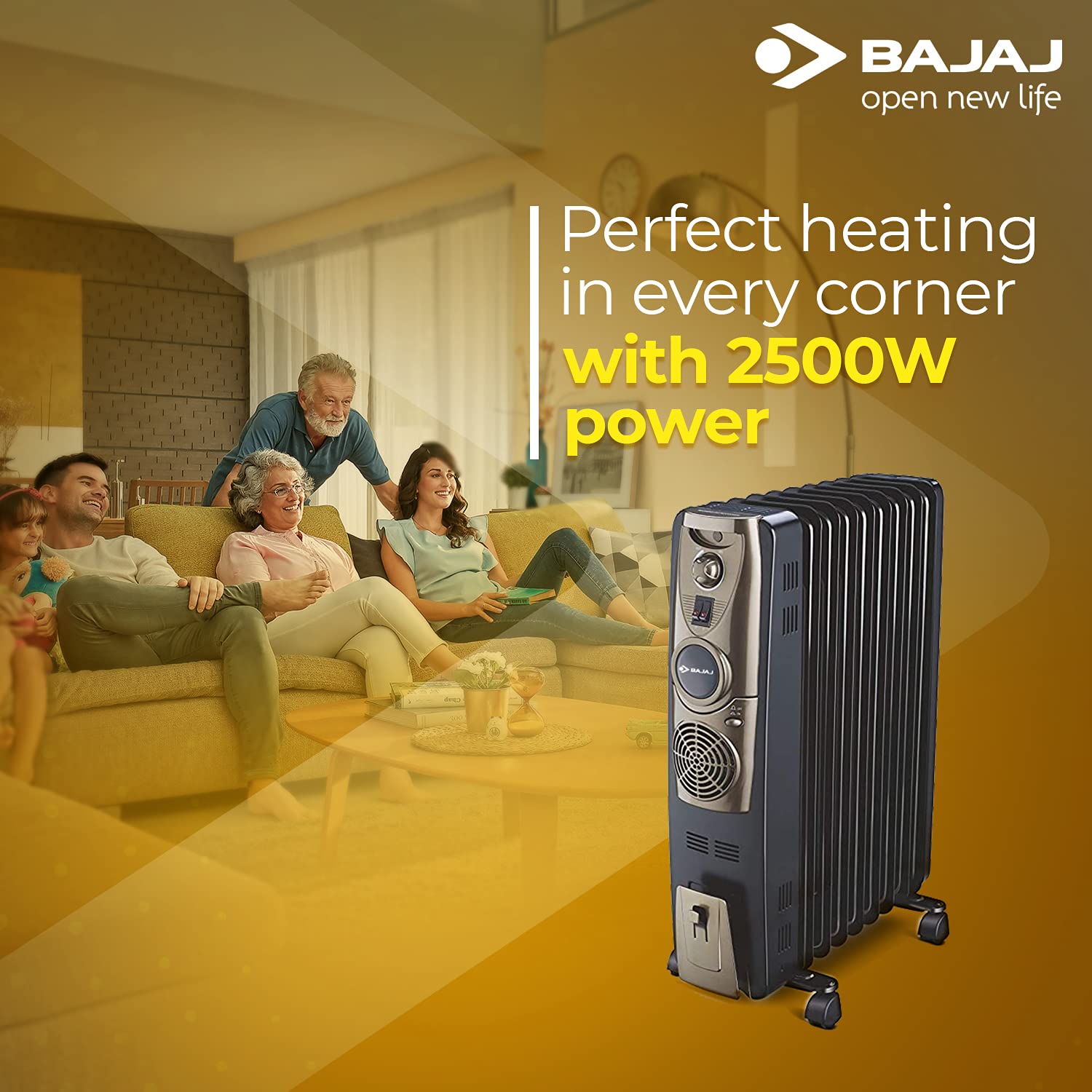 Buy Bajaj OFR Room Heater, 11 Fin 2500 Watts Oil Filled Room Heater with  400W PTC Ceramic Fan Heater, ISI Approved (Majesty 11F Plus Black/Golden)  Online at Low Prices in India -