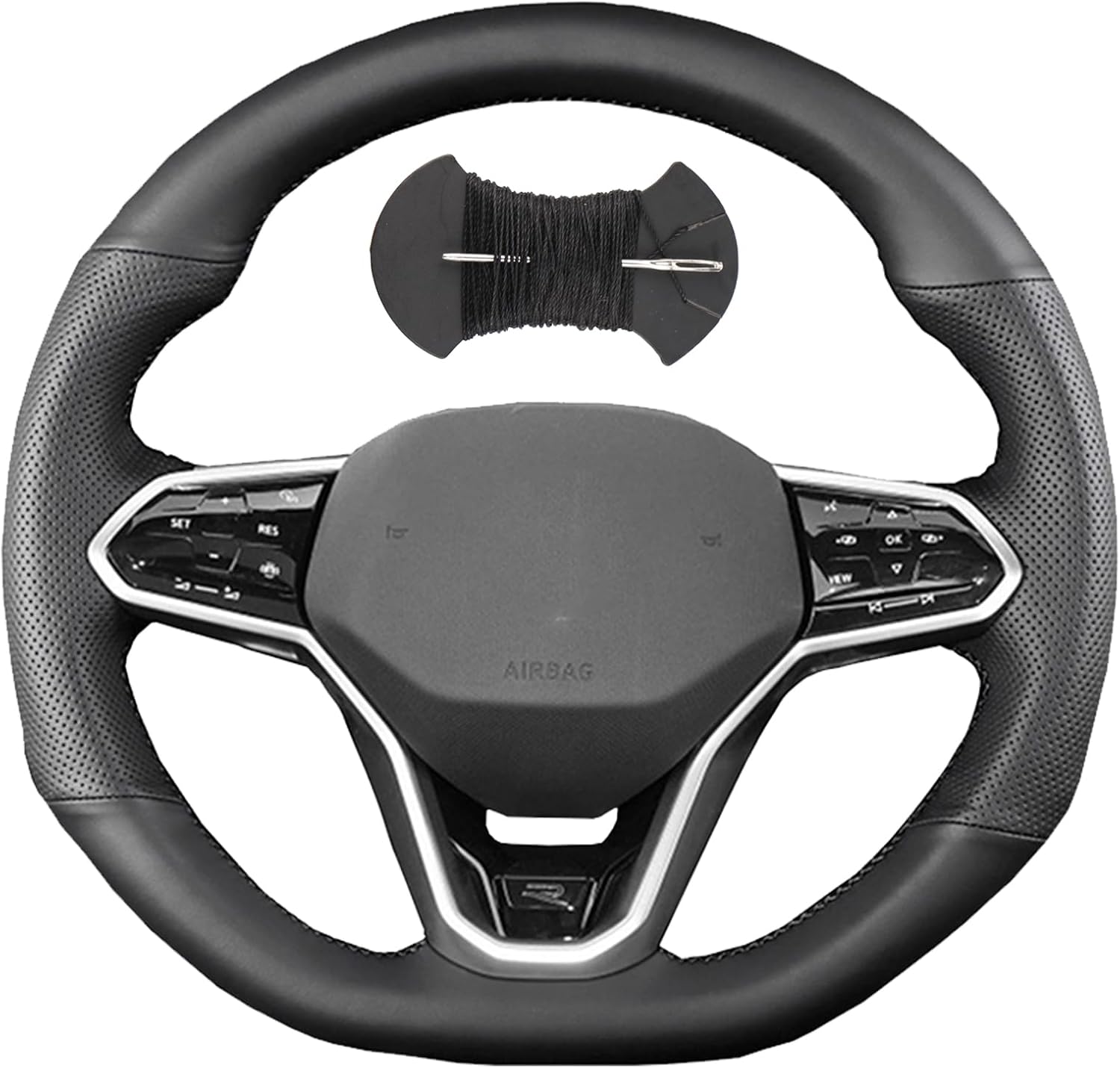 Car Steering Wheel Cover Microfiber Leather Stitch Wheel Wrap Fit for Volkswagen VW Atlas Golf 8 Mk8 Polo Jetta Sharan Passat B9 Tiguan,Black