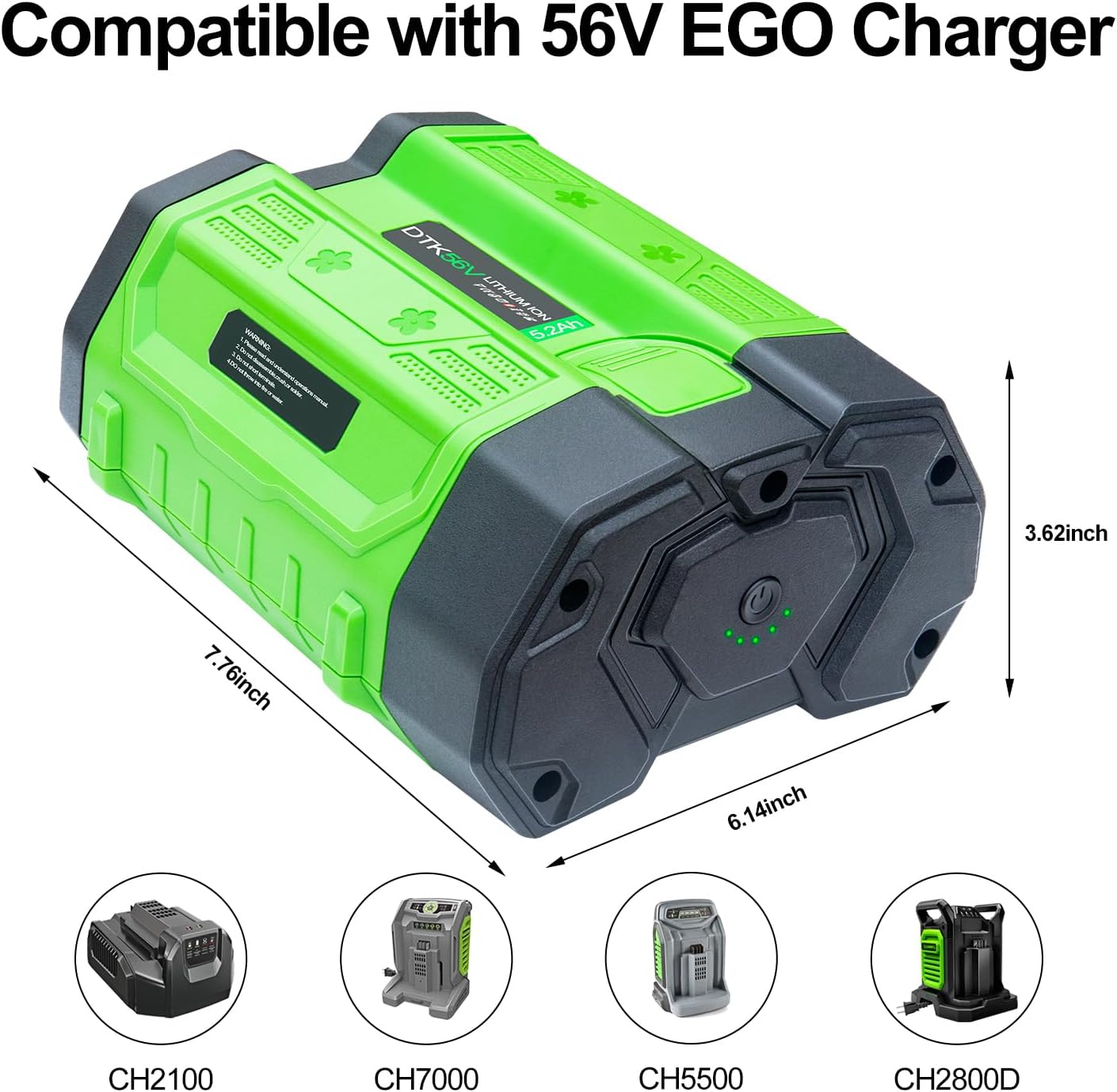 DTK Replacement for EGO 56V Battery 5.2Ah Compatible with EGO 56 Volt Battery Power+ Tools STA1500 ST1502LB CS1604 LB4800 LB6504 LB5804 HT2400