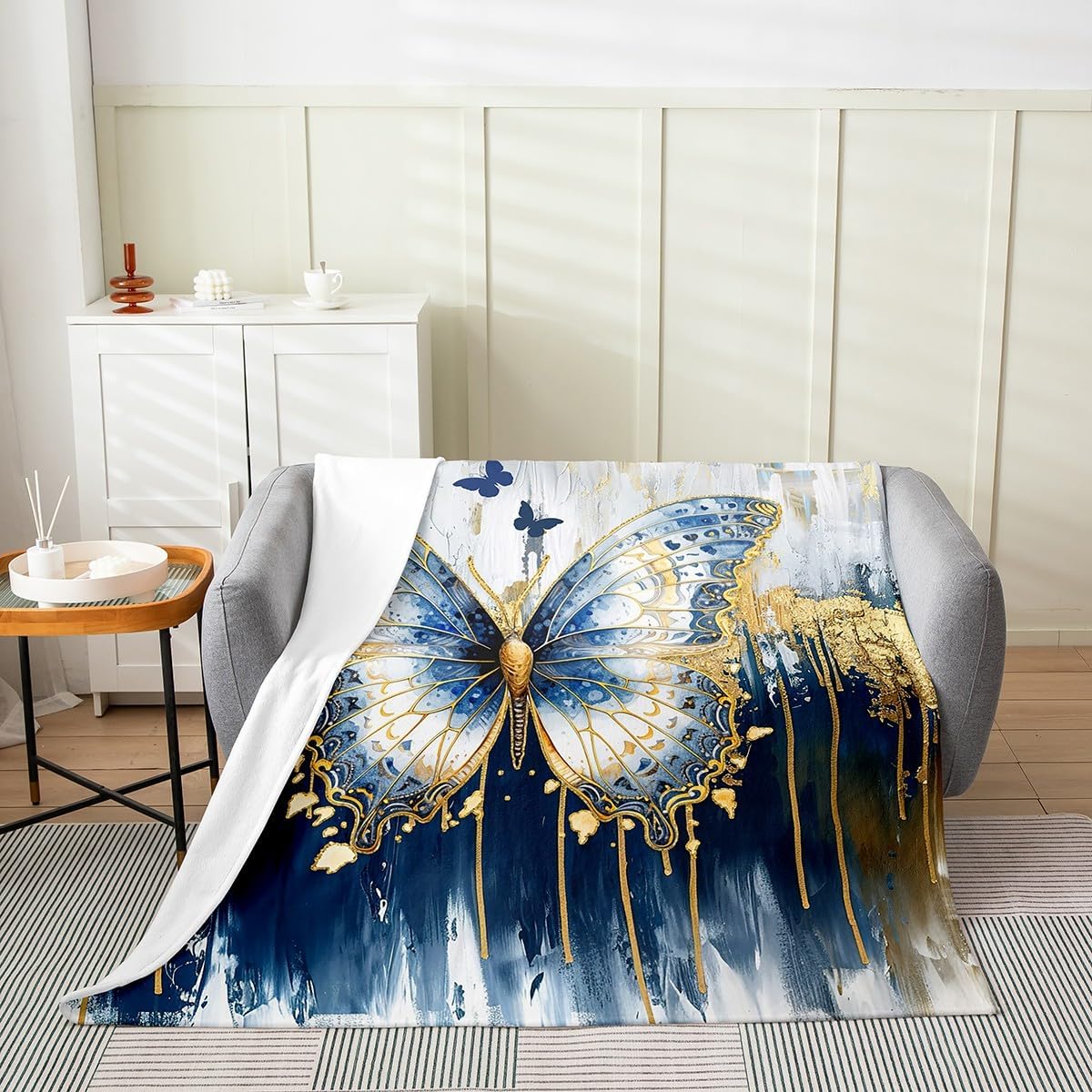 Feelyou Marble Print Flannel Fleece Throw Blanket Queen 90"x90" Kids Butterfly Plush Blanket for Boys Girls Teens Abstract Art Fuzzy Blanket Simple Modern All Season Bed Blanket Geometric（No Glitter
