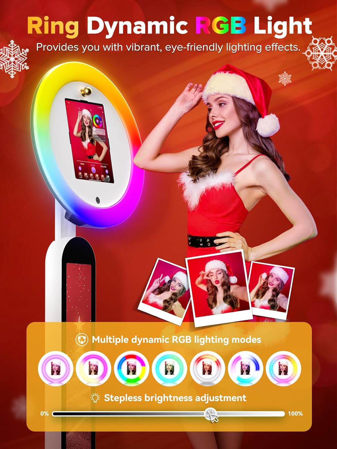 Portable Photo Booth Machine with RGB Ring Light,Photobooth for 12.9in 11in 10.9in 10.2in, Customizable Logo Software Cyratok Control, Selfie Photo Booth for Parties Wedding Rental, Flight Case