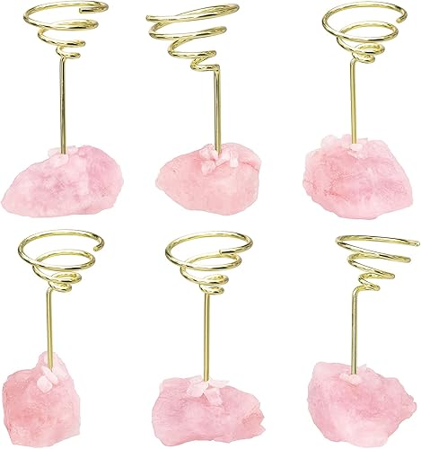Miniatura 5 de rockcloud Tarjetero de mesa de cuarzo de cristal de cuarzo rosa, soporte de notas de número dorado para boda, fiesta, decoración de oficina en casa,