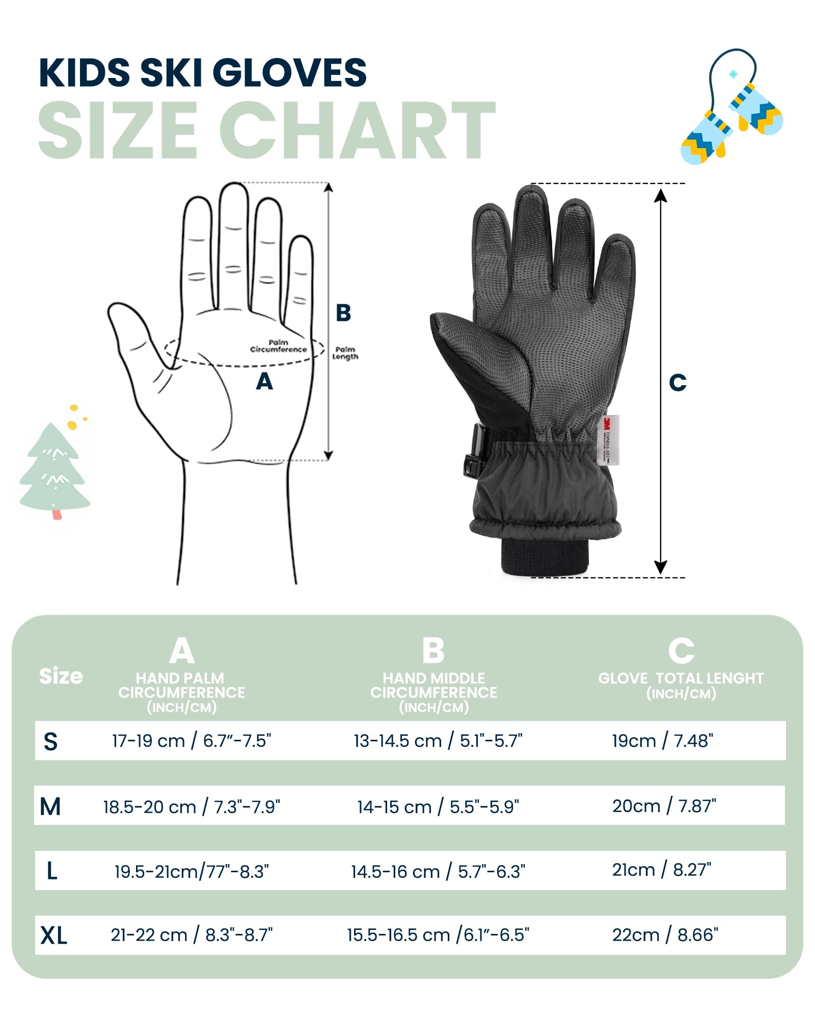 OutdoorMaster Kids Ski & Snow Gloves, 3M Winter Windproof Waterproof Thermal Gloves für Jungen & Mädchen, Wintersport, Skifahren, Snowboard