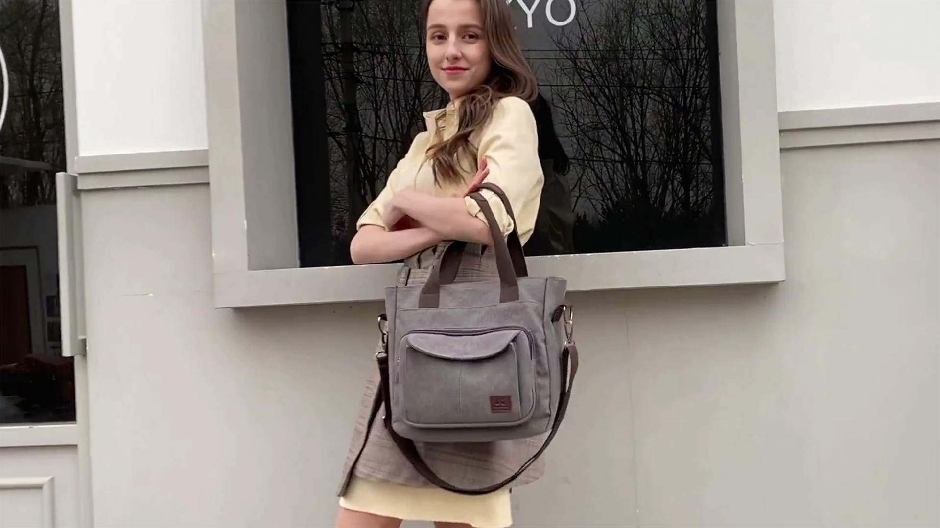 Bolso Tote de lona para mujer con múltiples bolsillos miniatura 7