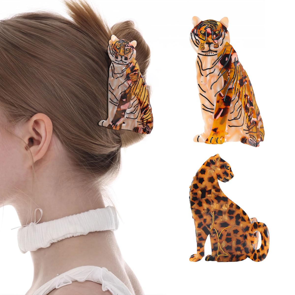 Tiger Design Hair Claw Clip,Animal Acetate Material Hair Accessory for Women Girls Gift, Tortoise Shell Pattern, 1.77 x 3.7 Inches - Image 6