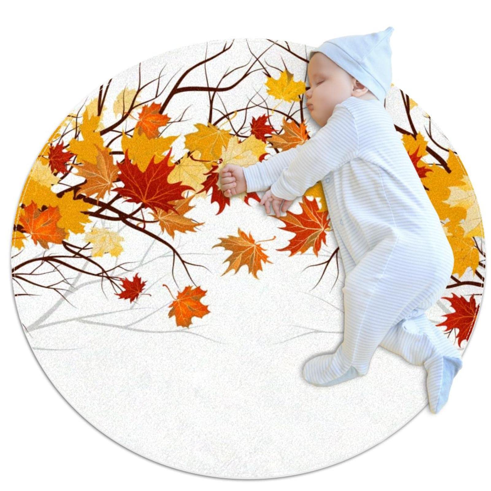 Tapis de jeu rond enfants JDEZ anti-sol froid motif feuilles d'automne 80x80cm
