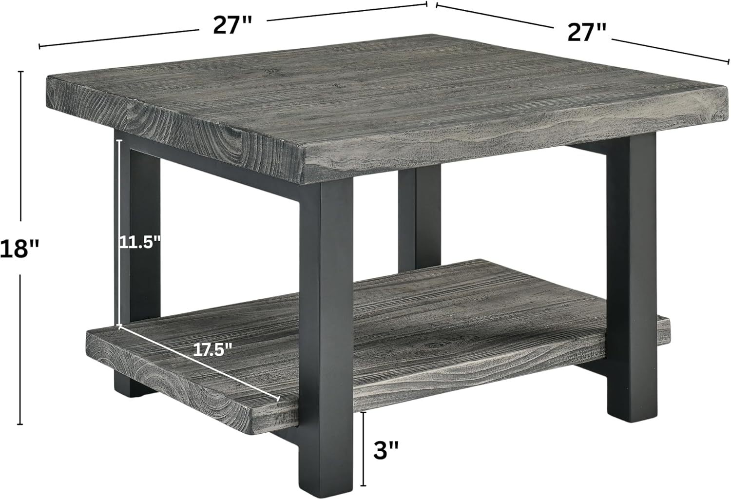 Alaterre Furniture Pomona Living Room 27 Inch Square Solid Wood Coffee Table with Metal Legs – Modern Rustic Industrial Small Space Table (Slate Grey)