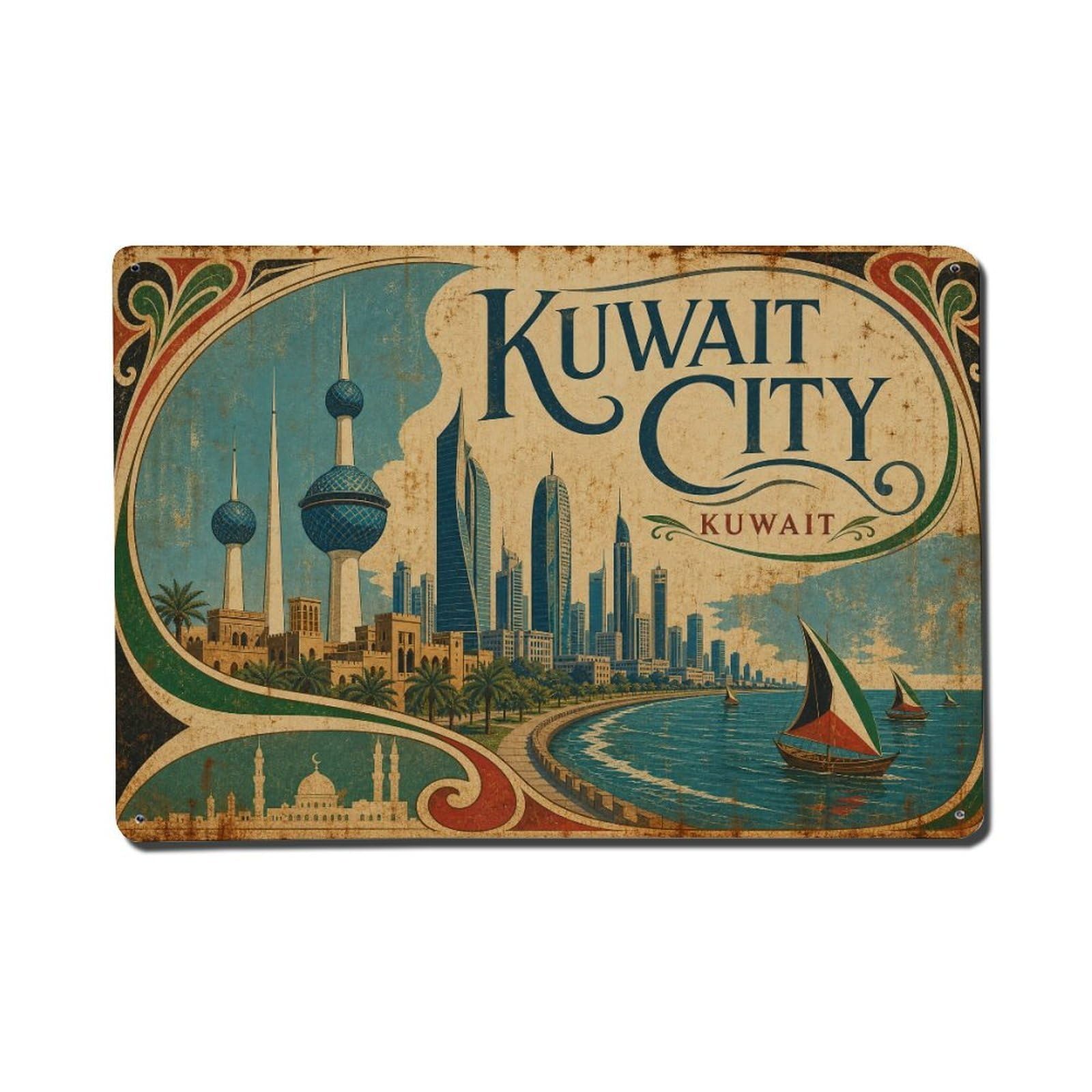Metal Tin Sign Retro Travel Kuwait Kuwait City