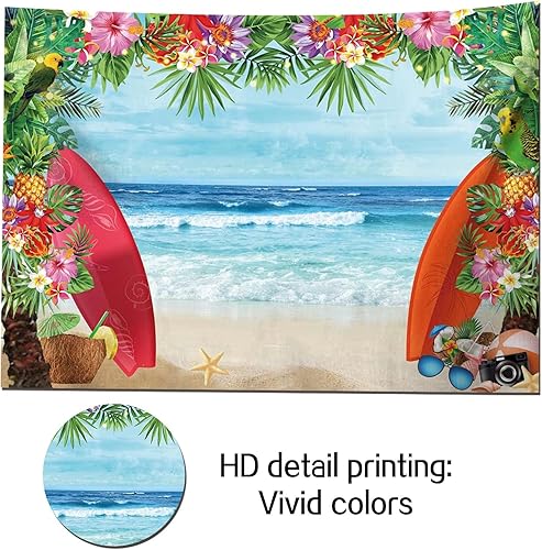 Miniatura 3 de HQM Tela de verano de 7 x 5 pies, fondo de fotos de playa tropical, concha, Hawaii, flor de mar azul, niños, cumpleaños, Luau, fiesta, fotografía,