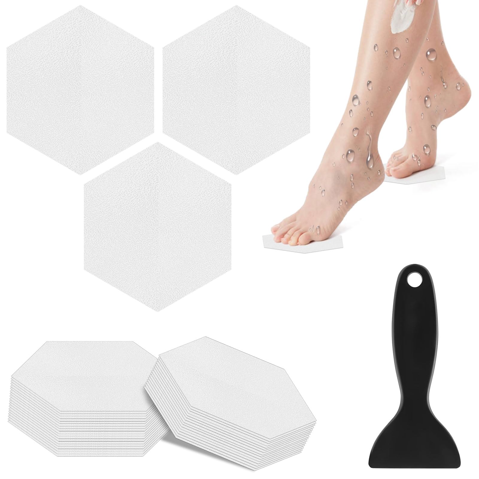 Betterjonny Transparent 36Pcs A Anti Slip Bathtub Strips, 36 Pcs Transparent Adhesive Shower Sticker For Bathtub Non-Slip Strip Stickers Anti Skid Tape Flooring Safety Tape Mat With Scraper For Bath Shower