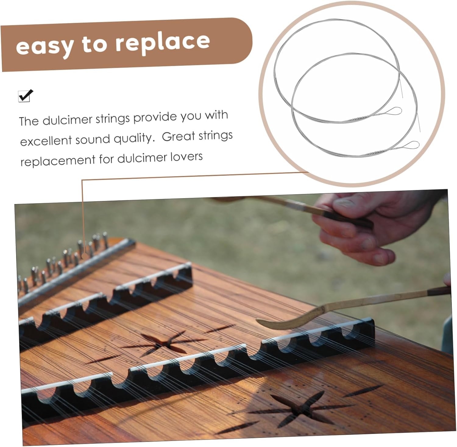 2Pcs Dulcimer Replacement Steel Strings Crisp Sound Musical Instrument Accessories for Learners and Players