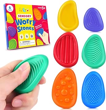 Fidget Toys Sensory Stone for Kids 6 Pack Textured Soft Worry Stone for Autism Kids Calming - Fidget Stress Toys for Students Stress Relief - Small Prizes Fidget Toys