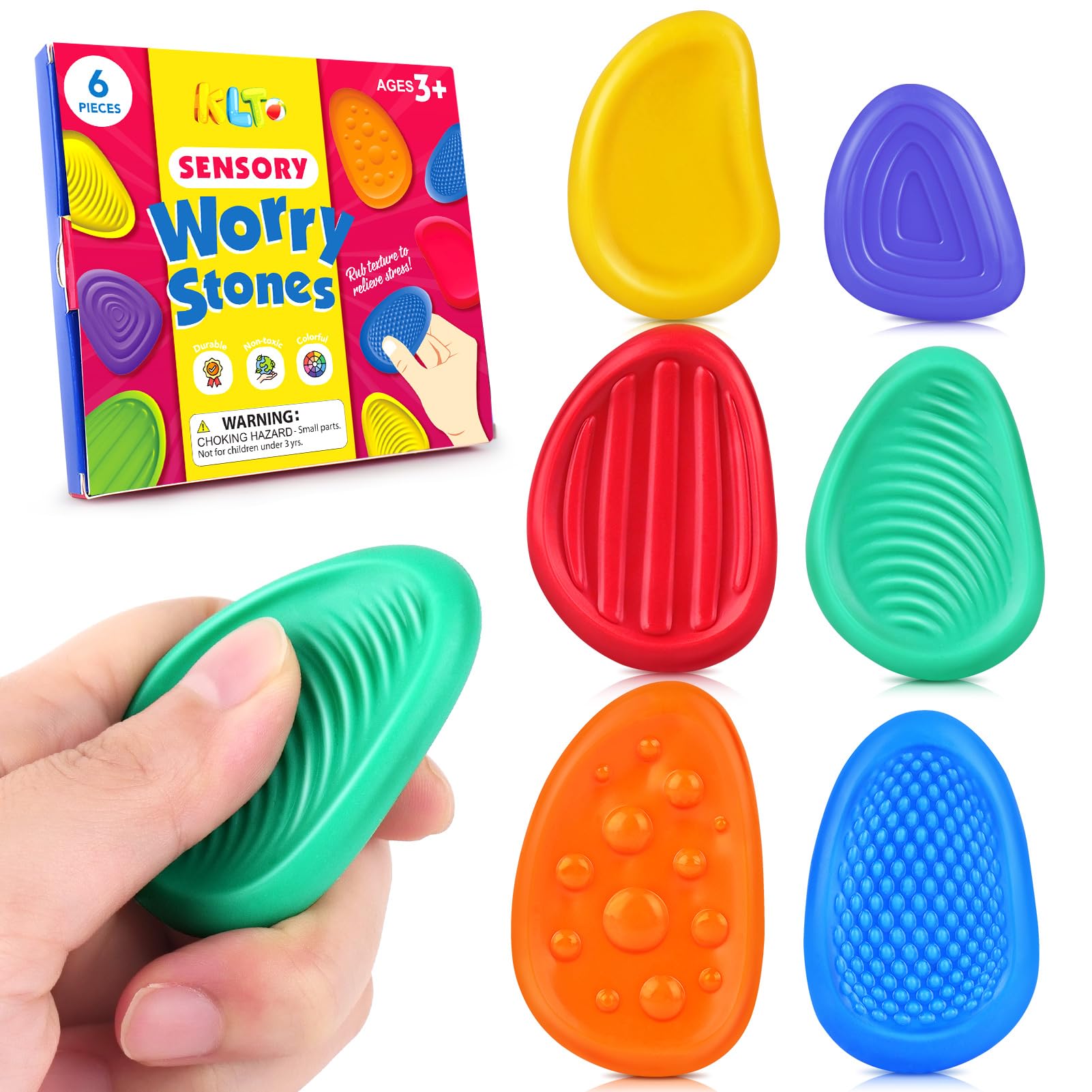 6 Pietre Sensoriali In Silicone Morbido - Giocattoli Fidget Antistress Con Facce Espressive E Texture - Per Bambini E Bisogni Speciali