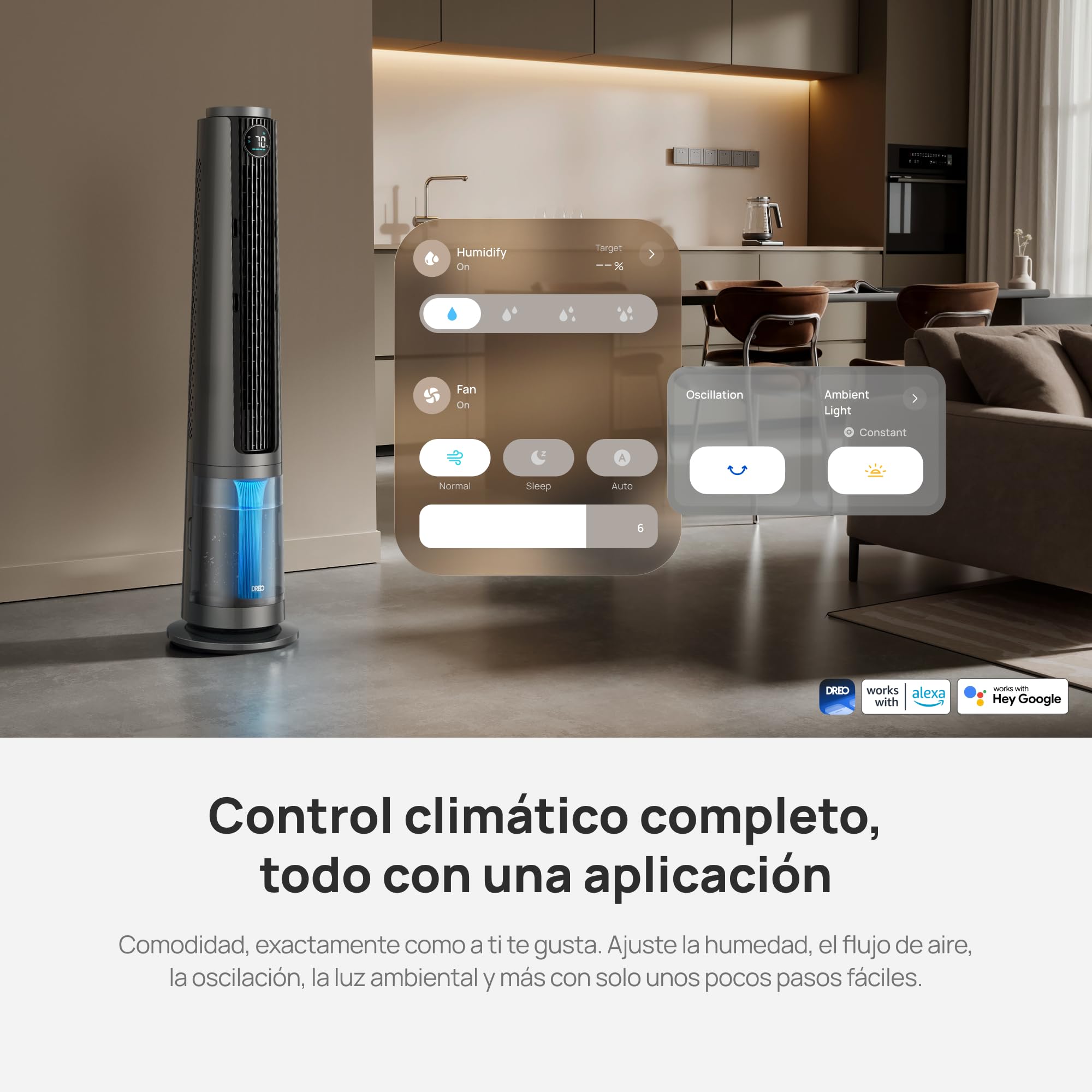 Dreo Ventilador nebulizador TurboCool 765S, ultrasónico 3 en 1 con depósito 6 L, aire frío y flujo rápido 10.4 m/s, motor DC silencioso 20 dB, 12 velocidades, 4 modos y oscilación 90°