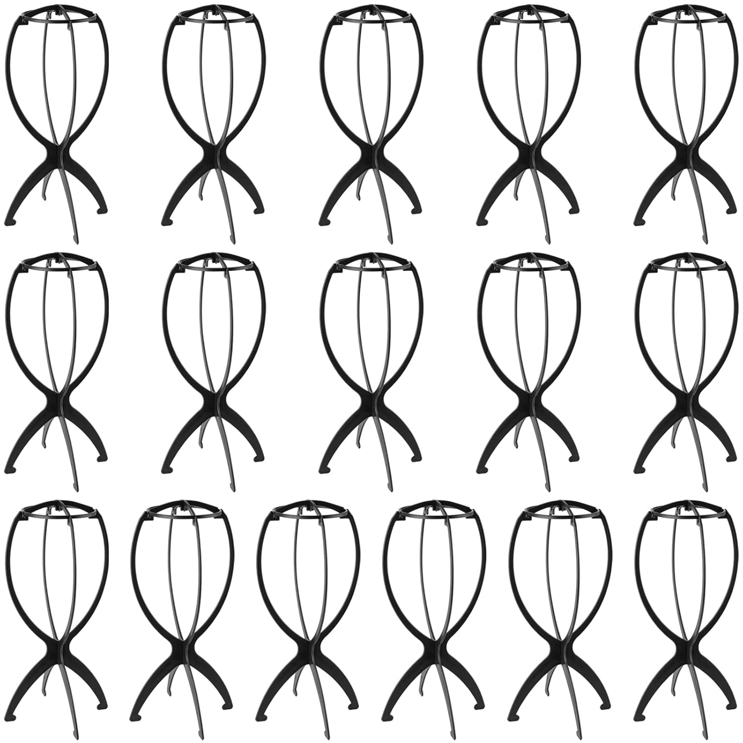 JOIKIT 16 Pack 14.2 Inches Black Plastic Wig Stand, Collapsible Wig Holder Portable Travel Wig Stands, Folding Wig Stand Wig Dryer Stand for Women, Multiple Wigs and Hats