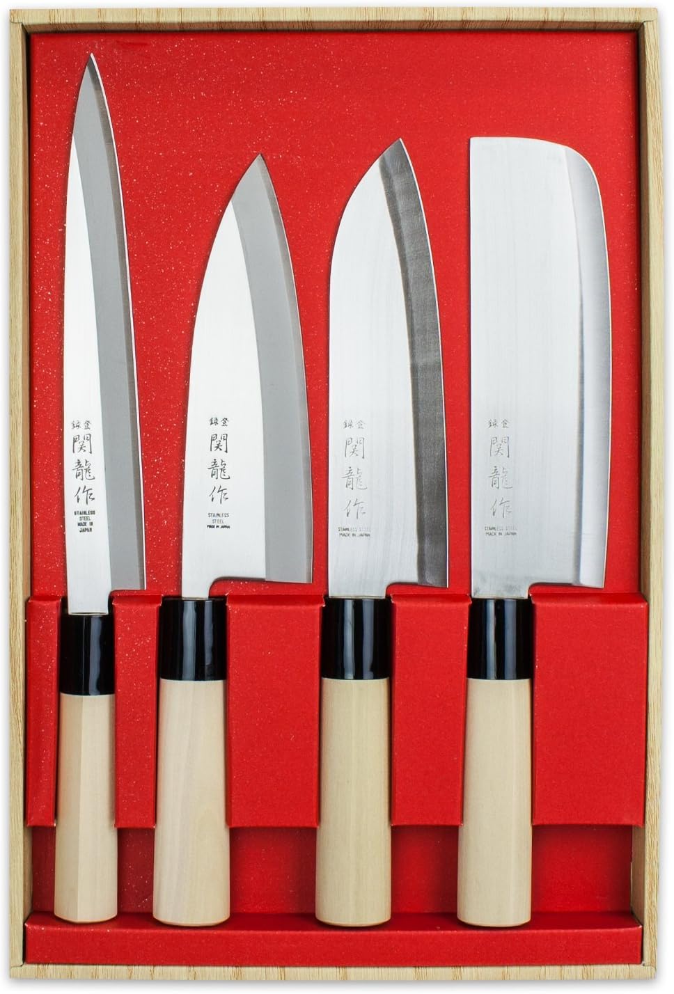 Sekiryu Japanese Kitchen Knife Set, Chef Knife Set of 4, Professional Knives Kitchen Set Razor Sharp, Traditional Japan Sashimi Deba Santoku Nakiri Cooking Knives for Meat and Vegetable
