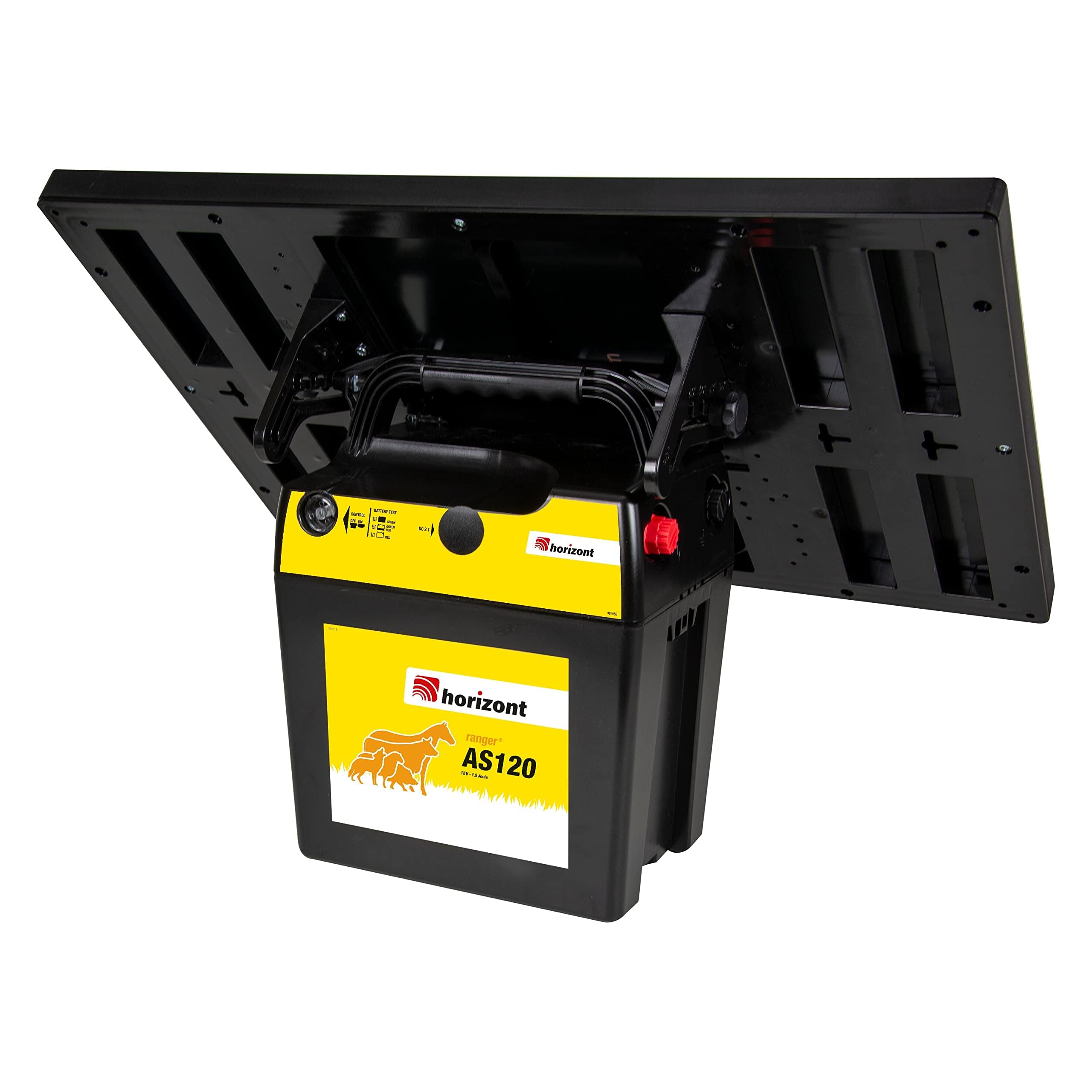 horizont Solar Weidezaungerät 12V inkl. 20W Solarmodul, ranger® AS120 Weidezaungerät Akku 12V 1,5 Joule 12.700 Volt Weidezaungerät solar für gehobene Ansprüche und trockene Standortbedingungen