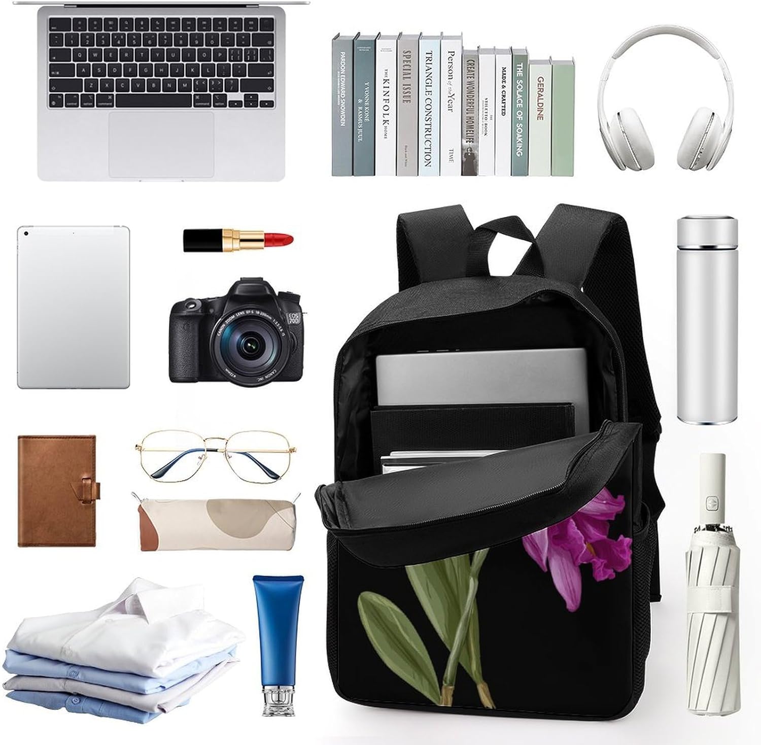 Cattleya Orchid Flower Unisex Backpack 17" Casual Daypacks Simple Shoulders Bag for Camping Hiking Travel Gear