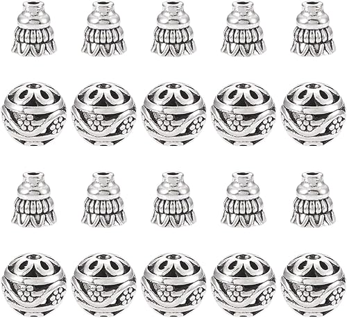Miniatura 8 de Craftdady 10 juegos de cuentas de gurú de plata tibetana Buda Mala oración cuentas casquillo para hacer collares y joyas