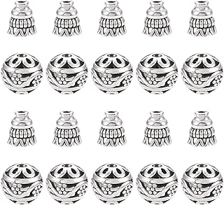 Elecrelive 20pcs Guru Mala Buddha Beads Tibetan Silver Loose Bead 11mm Buddha Mala Prayer Cone Cap for Buddhist Meditation Necklace Bracelet Jewelry Making