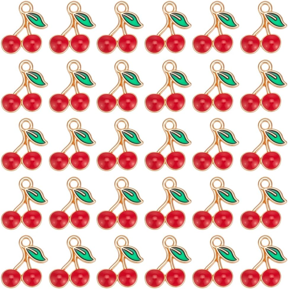 PH PandaHall 150pcs Red Cherry Charm, Enamel Fruit Charms Cherry Pendants Bulk Golden Fruit Charms Beads Mini Dangle Charm for Necklace Bracelet Keychains Jewelry Handbag Purse Making