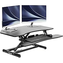 VIVO Corner Height Adjustable 38 inch Standing Desk Converter, Quick Sit to Stand Tabletop Dual Monitor Riser Workstation, DESK-V037MC