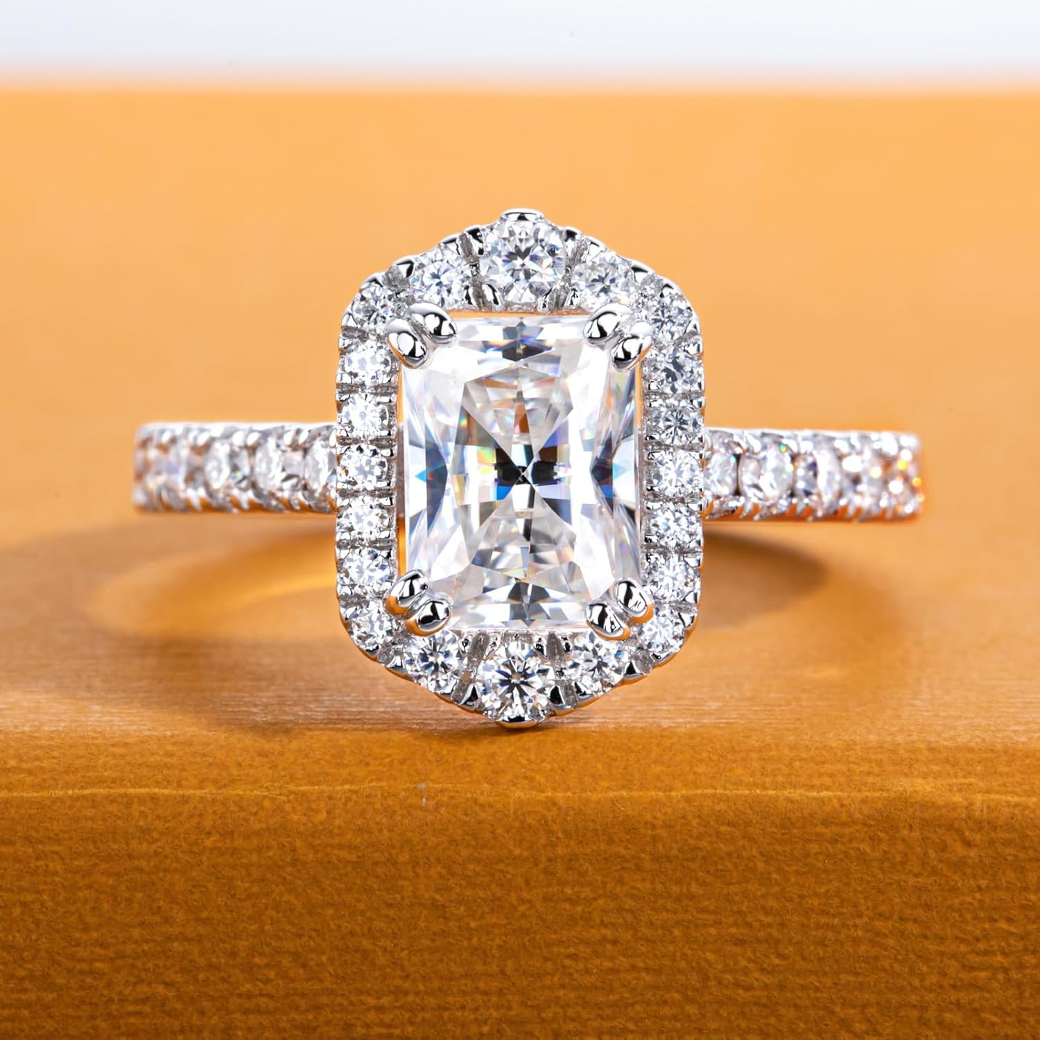 Moissanite Engagement Rings 2.524CTTW(2CT Center Stone) D Color VVS1 Clarity 925 Sterling Silver Princess Cut Halo Wedding Promise Anniversary Rings for Women with Certificate - Image 2