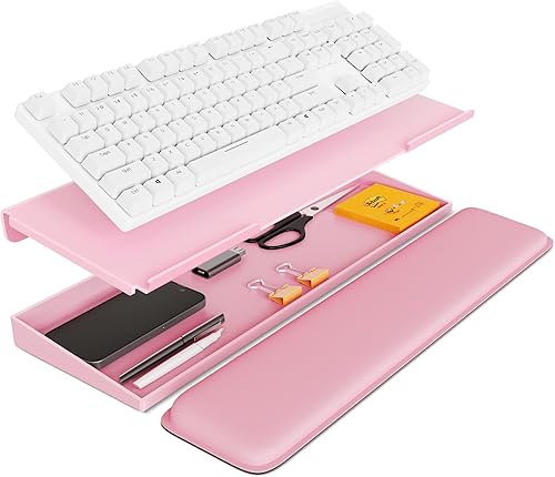 Miniatura 7 de Soporte para teclado de computadora con caja de almacenamiento, reposamuñecas elevador de teclado para escritorio, accesorios organizadores de Negro