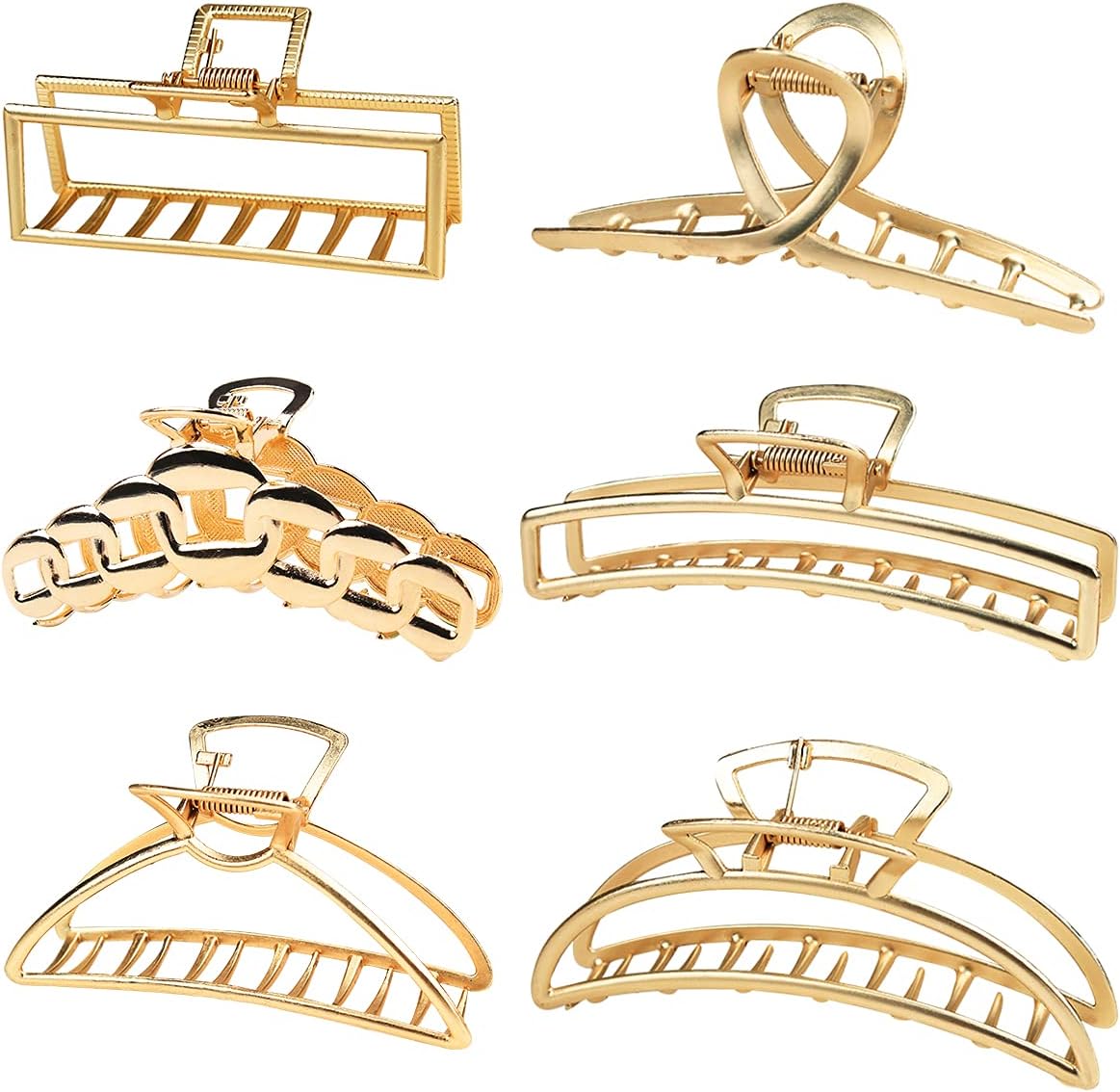 CURASA 6 Pack Gold Metal Hair Claw Clips for Women Stong Hold Hair Claw Clips for Thick Hair Large Hair Claw Clips with Non-slip Barrette Jaw Clamp Styling Hair Accessories for Women Girls