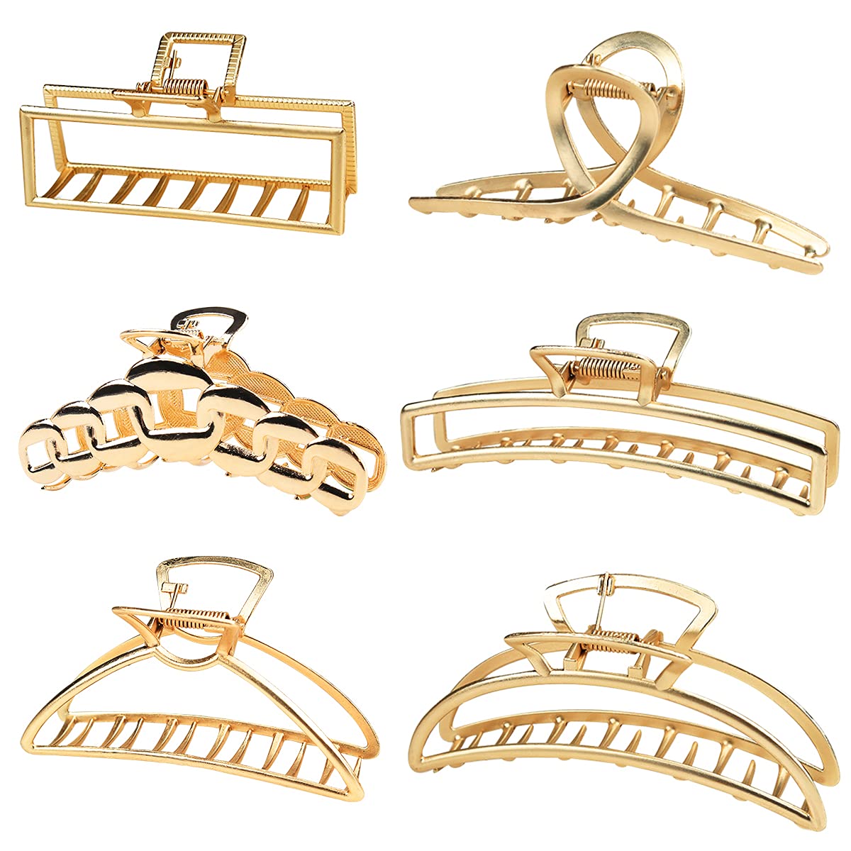 CURASA 6 Pack Gold Metal Hair Claw Clips for Women Stong Hold Hair Claw Clips for Thick Hair Large Hair Claw Clips with Non-slip Barrette Jaw Clamp Styling Hair Accessories for Women Girls
