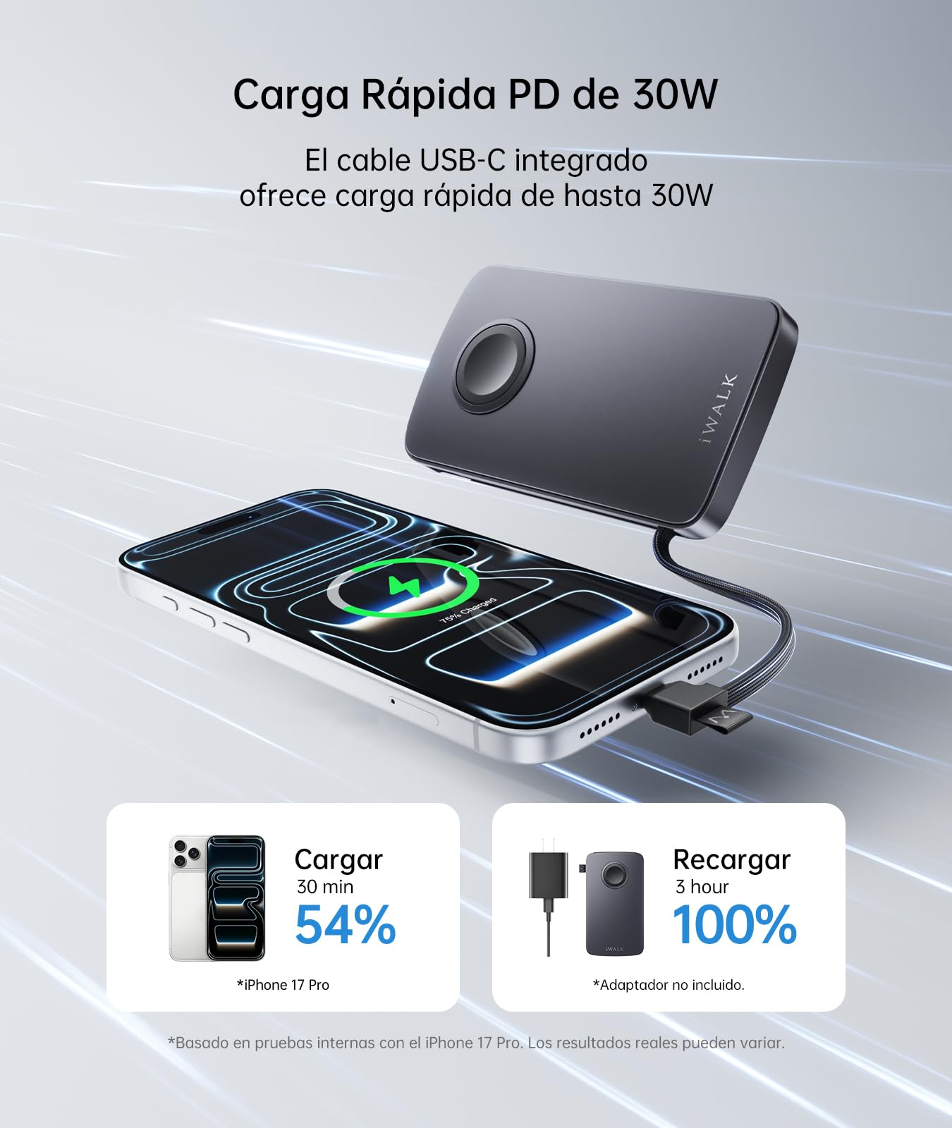 iWALK Cargador Portátil 10000mAh para Apple Watch & iPhone,Gris