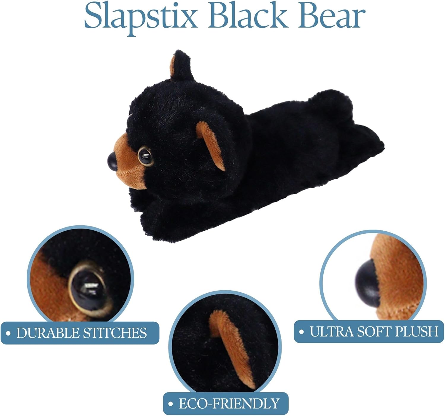 The Petting Zoo Black Bear Stuffed Animal Plushie Slap Bracelet, Gifts for Kids, Slapstix Wildlife Animals, Bear Plush Toy, 10 inches