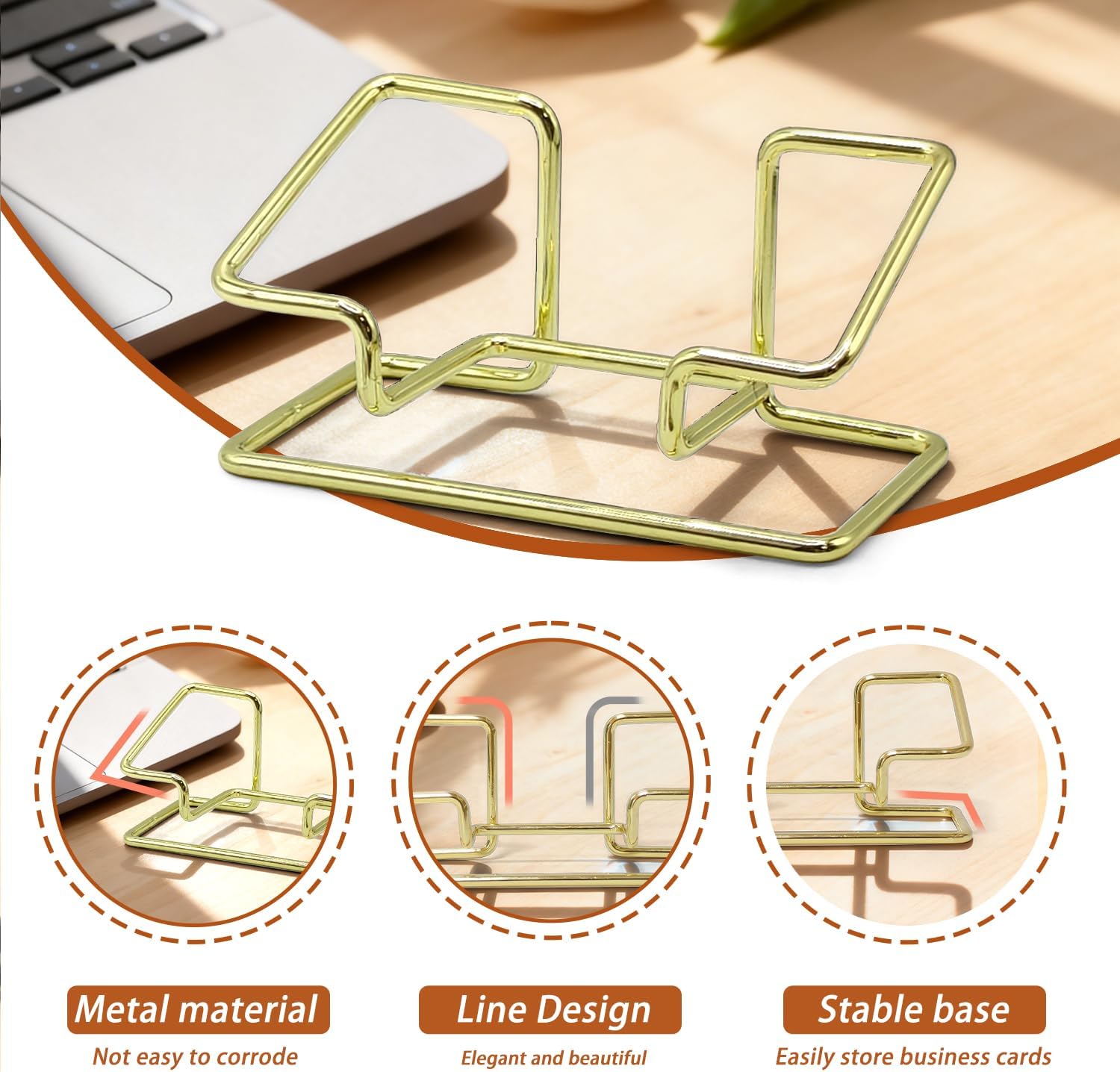 2 PCS Metal Business Card Holder for Desk, Modern Card Display Stand, Vertical and Square Business Card Organizer for Office, Home, Exhibition (Gold) image 3