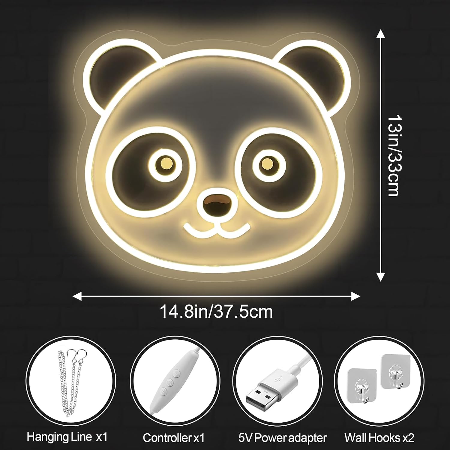 Panda Neon Sign Cute Bear Led Light UV Print Sign Home Wall Decor Personalized Gift Birthday Gift Panda Dimmable Neon Art, 14.8"x13"