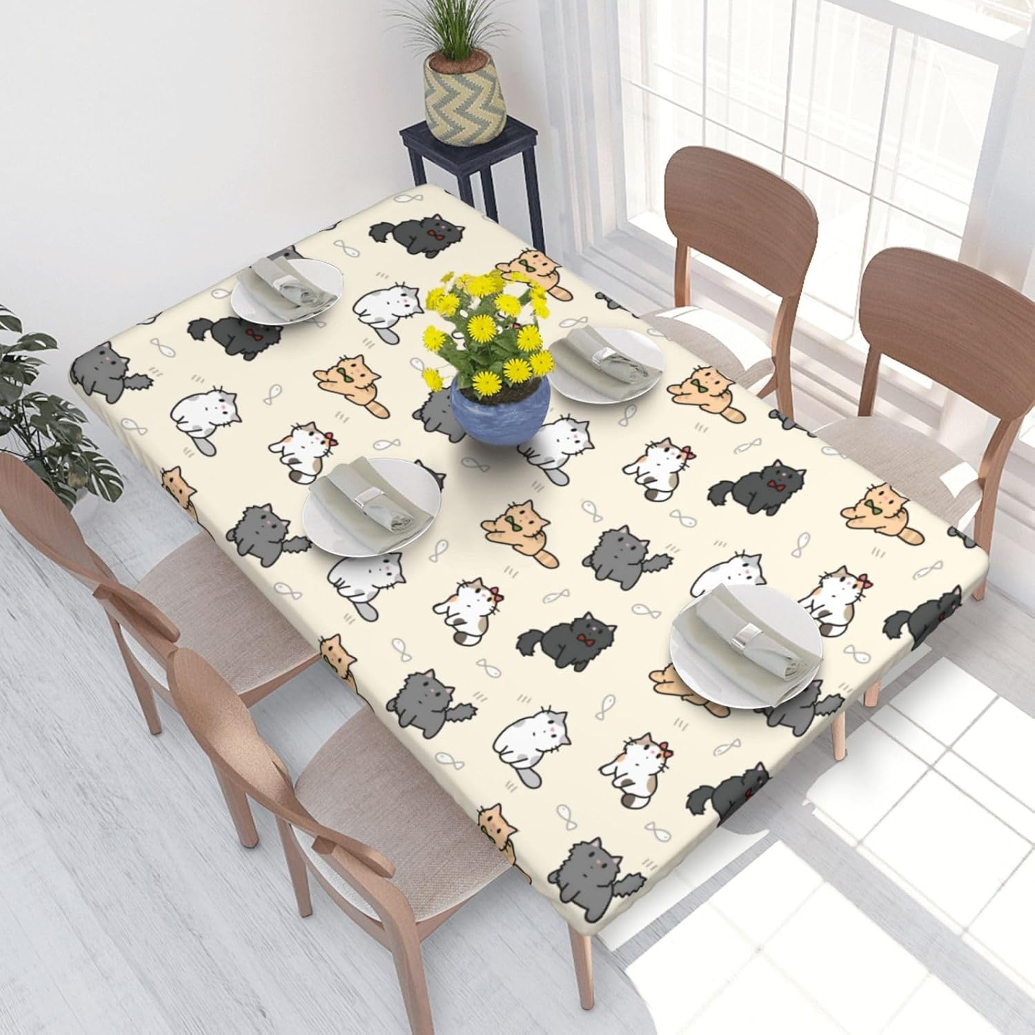 ASYG Cute Cat Tablecloth 30"x 48" Rectangle Washable