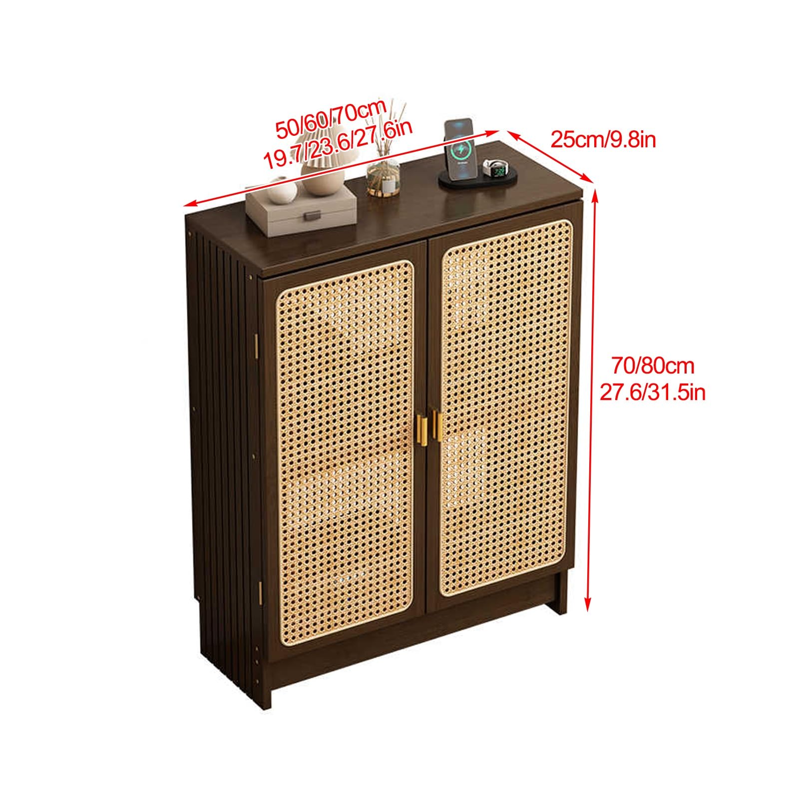 Regleta de alimentación oculta y gabinete de gestión de cables, almacenamiento de enrutador WiFi con diseño de ratán para el hogar y la oficina, marrón oscuro, 70 x 70 x 25 cm, elegante solución de