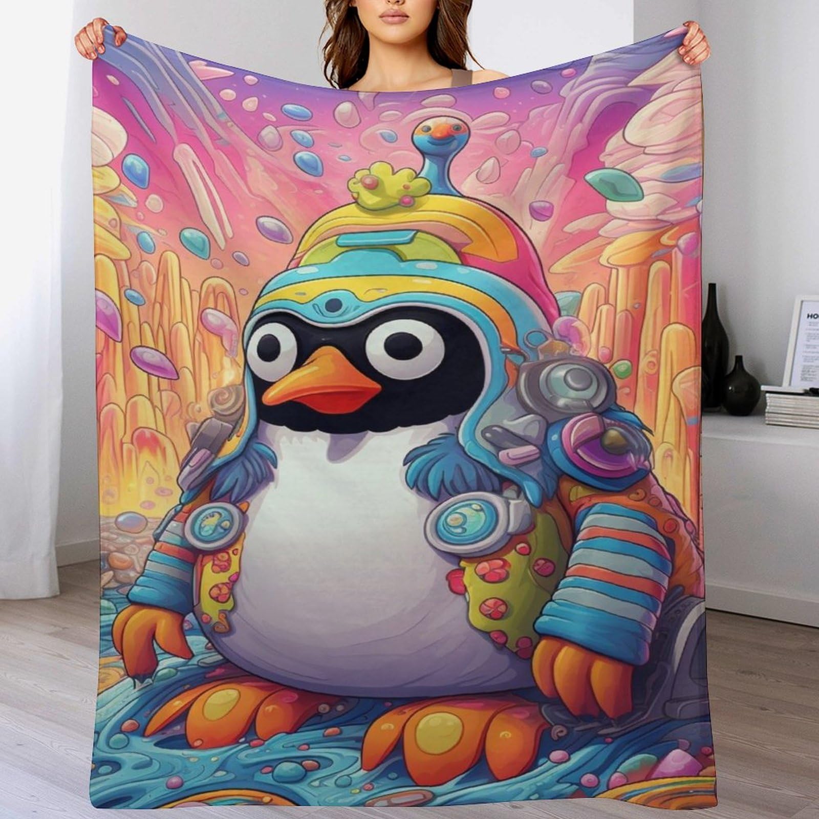 Couverture en flannel pingouin 180x200cm pour éliminer les courants d'air sur le canapé
