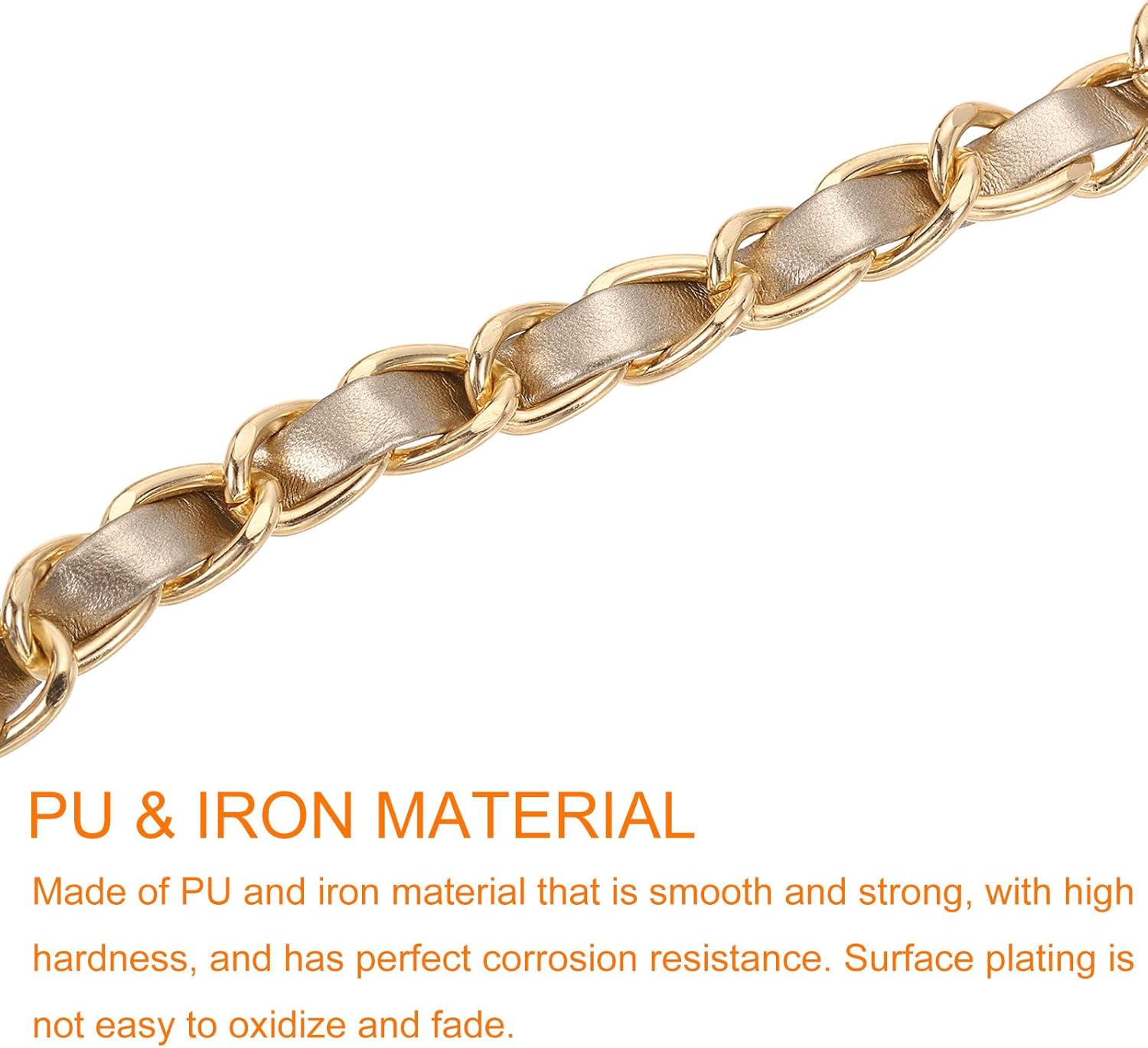 uxcell Purse Chain Strap, 55 Inch Leather Iron Flat Chain Handbag Chains Purse Straps with Buckles for Shoulder and Cross Body Bags (Gold Strap + Gold Chain) - Image 4
