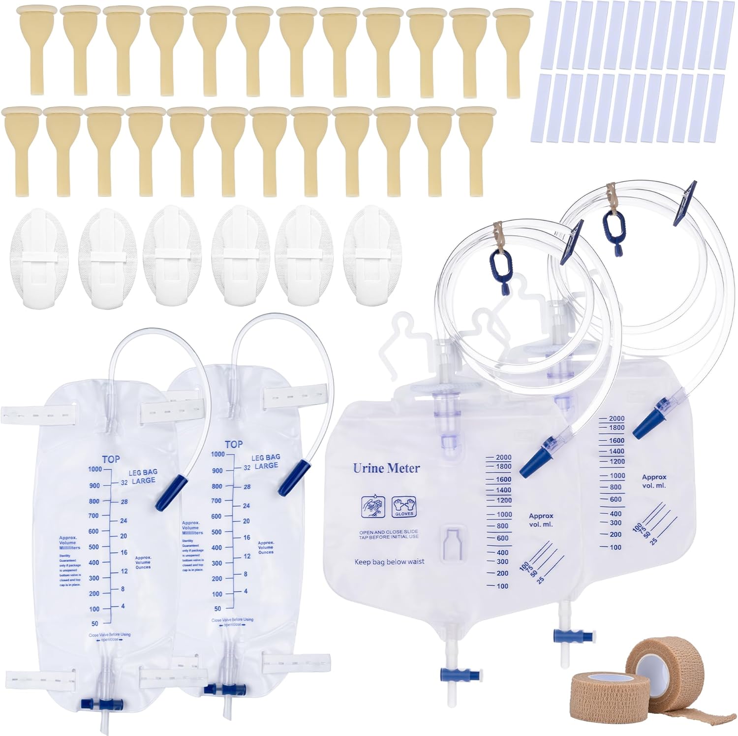 External Condom Catheter Set for Incontinence (24pcs 25mm) with Leg & Urine Bags