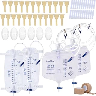 External Condom Catheter for Incontinence for Elderly Men,24pcs 30mm Soft Latex Sets,2 pcs 1000ml Leg Bags,2 pcs 2000ml Urine Bags 6pcs Stabilization Device with 2 Rolls of Tape Male