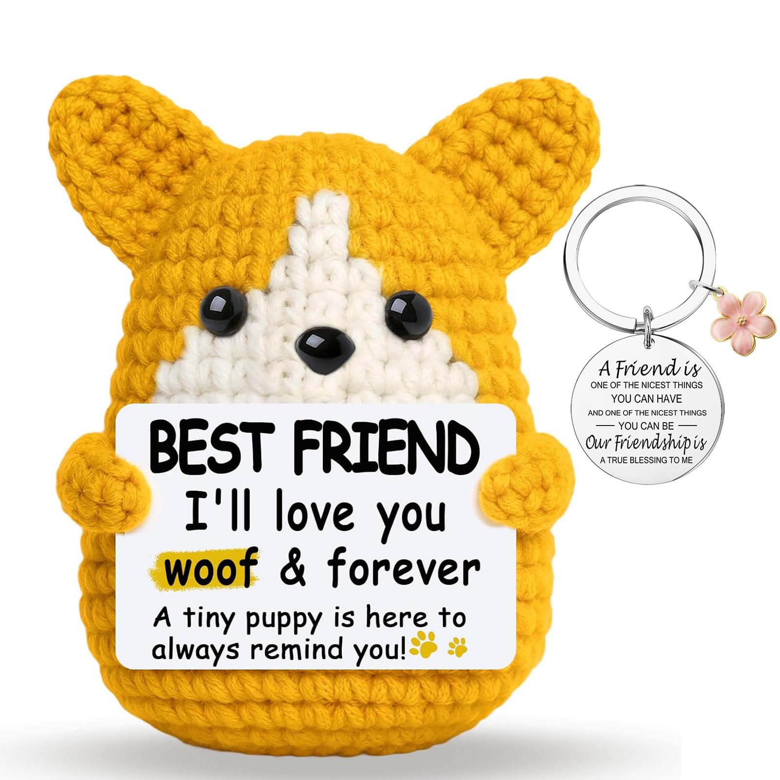poweybshin Friendship Gifts for Women, Best Friend Gift Crochet Puppy with Keychain, Cute Knitted Dog Keepsake Friend Gifts for Women Emotional Present Best Friend Gift for Bestie Friendship Gift