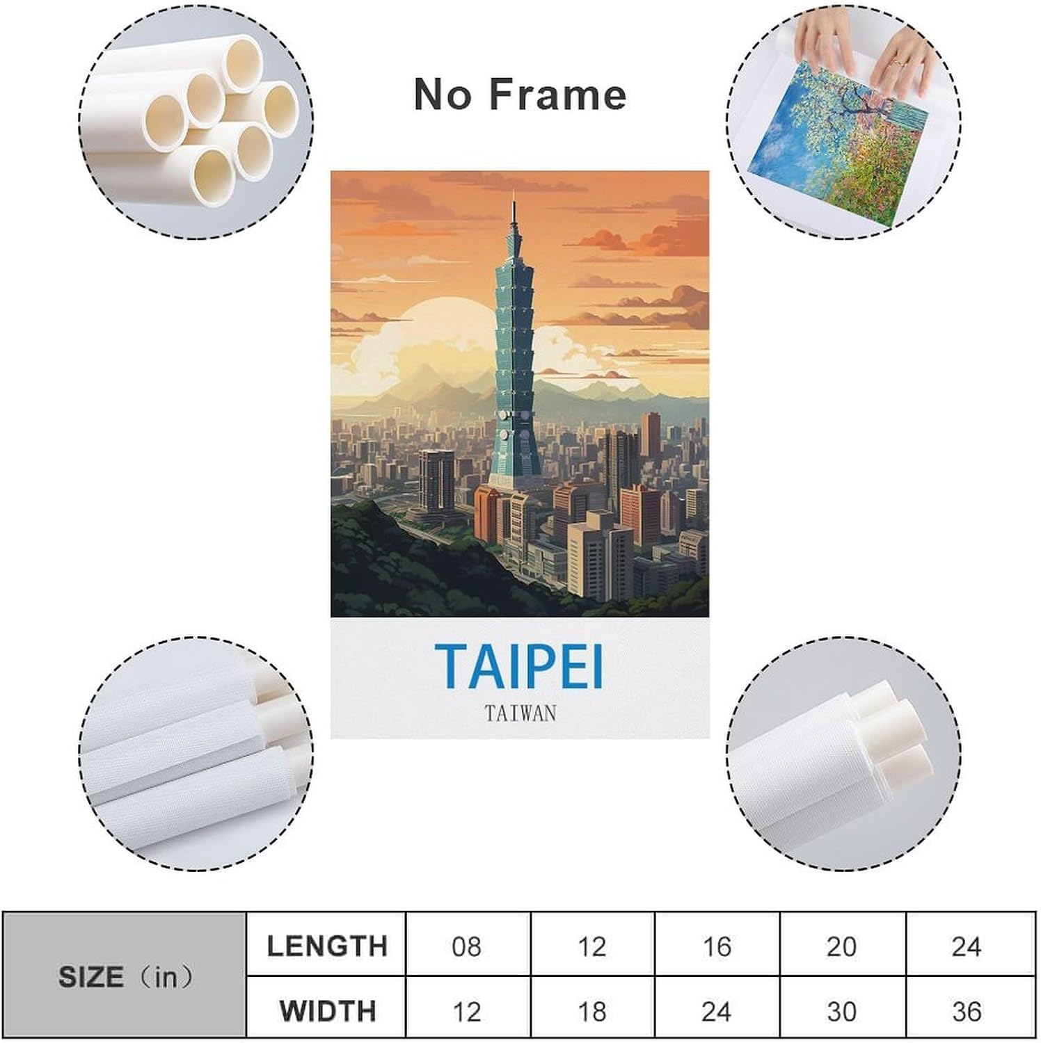 FZYUEN Taipei Taiwan Vintage Travel Poster 24x36inch(60x90cm) Canvas Wall Art Prints for Wall Decor Room Decor Bedroom Decor