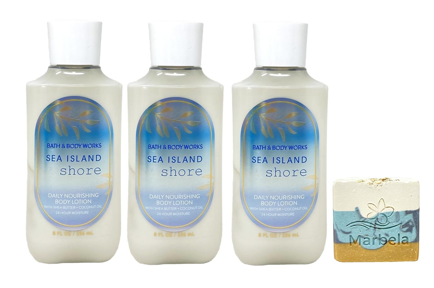Bath & Body Works Sea Island Shore - 3 Pack of Body Lotion with a Sea Breeze Bar Soap