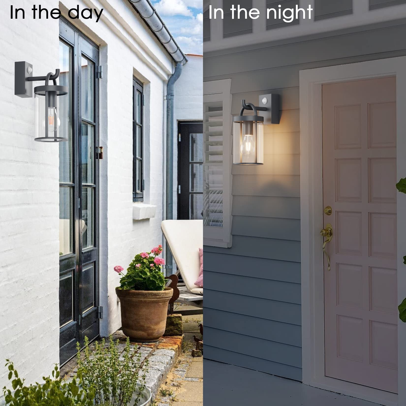 Klighten Außenwandleuchte Vintage Industrial, Außenlampe mit Bewegungsmelder, E27 Wandleuchte Außen, Aluminium Wandlampe Industrie, für Terrasse Garten, Anthrazit, 40W Max, IP44, ohne Leuchtmitte
