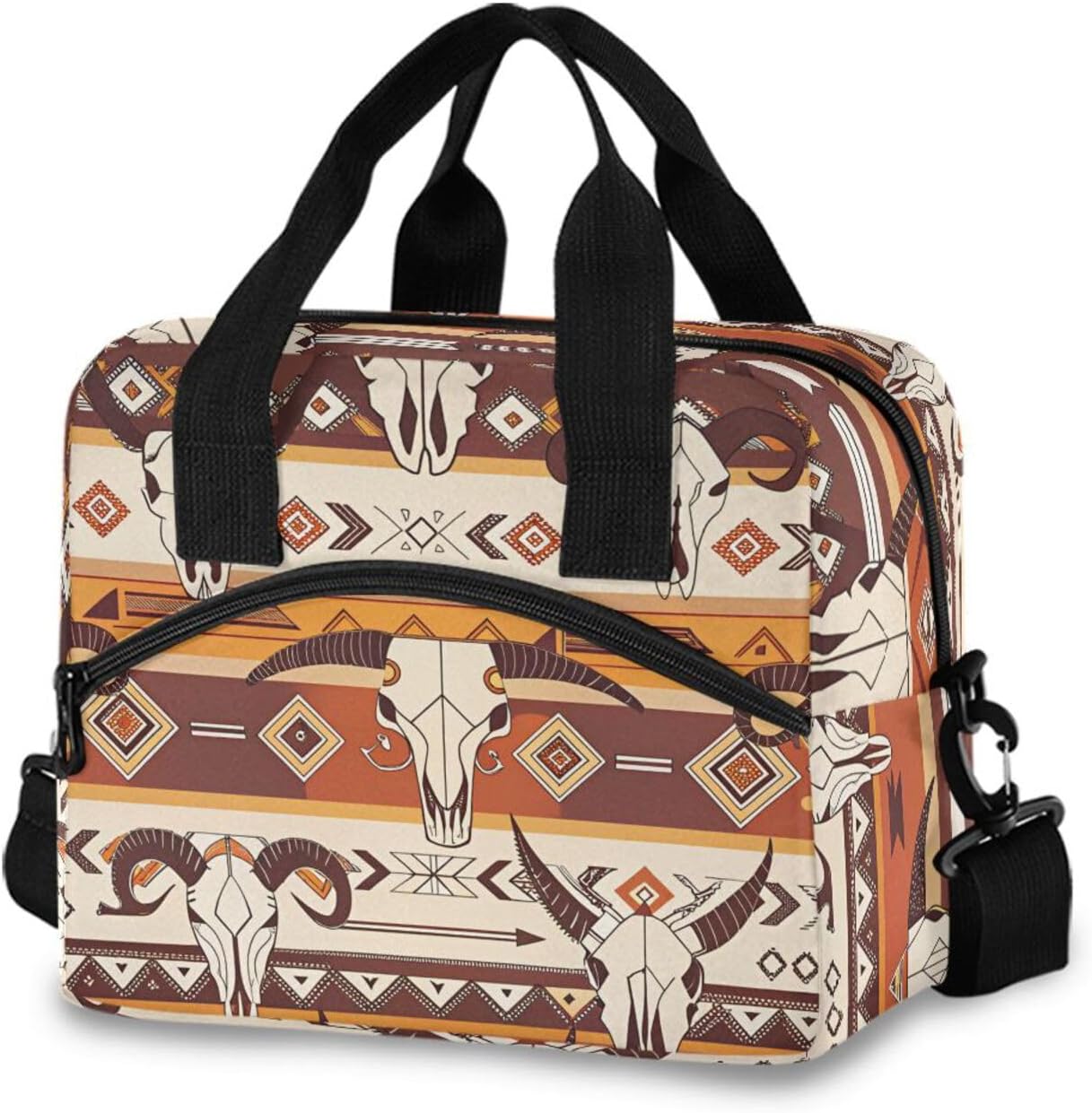 Western Aztec Lunch Bag Insulated Waterproof Reusable Tote Bag Durable Portable Large Lunchbox Handbag with Strap for Women Men