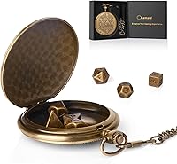 Vista 1 de Juego de dados DND diminutos de 0.394 in con funda de reloj de bolsillo vintage, juego de dados D&D de metal poliédrico para Dungeons and Dragons