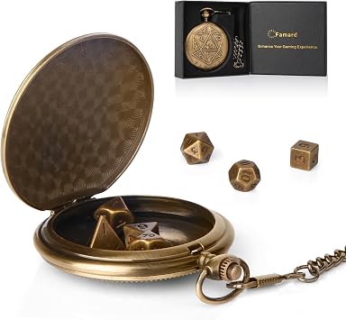 10mm Tiny DND Dice Set with Vintage Pocket Watch Shell Case, Polyhedral Metal D&D Dice Set for Dungeons and Dragons, RPG MTG Game,Role Playing Board Games