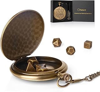 10mm Tiny DND Dice Set with Vintage Pocket Watch Shell Case, Polyhedral Metal D&D Dice Set Perfect for Dungeons and Dragons Gifts, RPG MTG Game,Role Playing Board Games (Bronze)